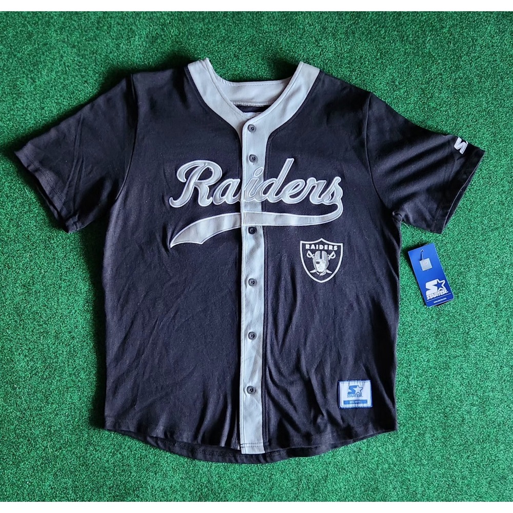 Vintage Los Angeles Raiders Script Baseball Starter Jersey Black Men Size L